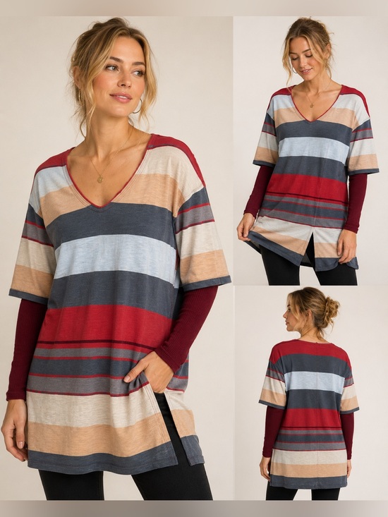 We The Free Tops - We The Free Oversized Striped Tunic Boho Slouchy Cotton Lagenlook Free People